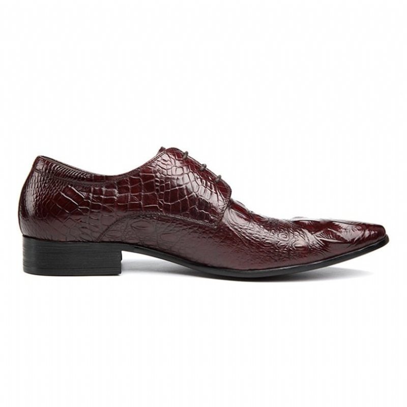 Formell Sko Til Menn Med Spiss Tå Alligator Texture Brogue Dress - Rød