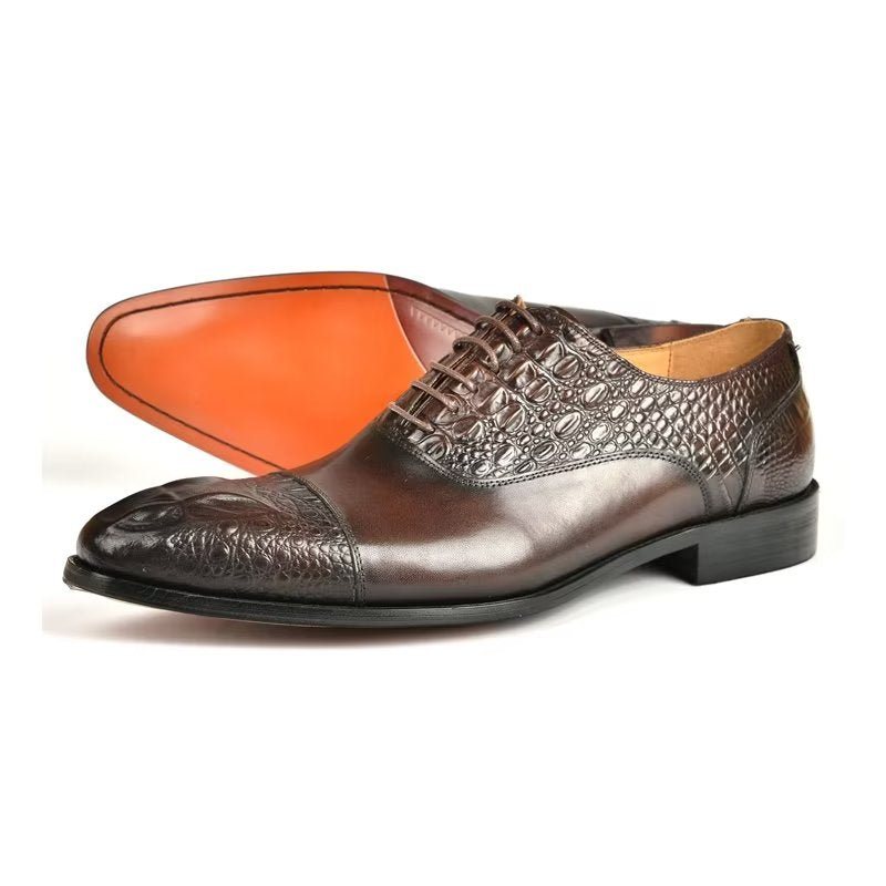 Formelle Herre Sko Elegance Crocodile Texture Oxford Dress Shoes - Kaffe