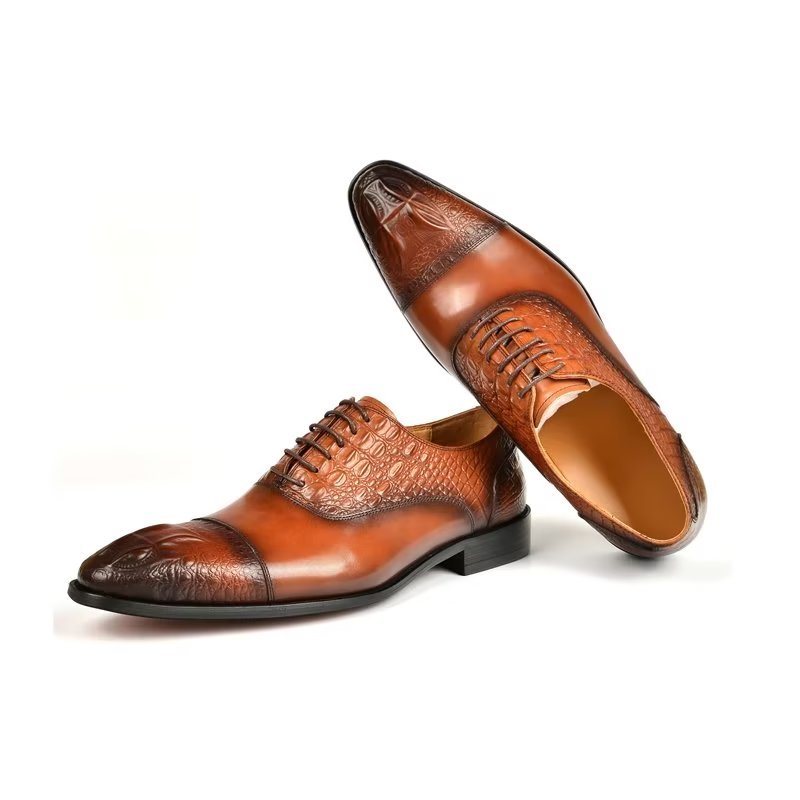 Formelle Herre Sko Elegance Crocodile Texture Oxford Dress Shoes - Brun