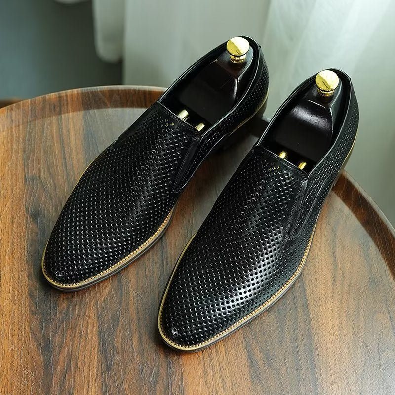 Formelle Herre Sko Elegant Skinn Brogue Style Bryllup Slip-ons - Svart