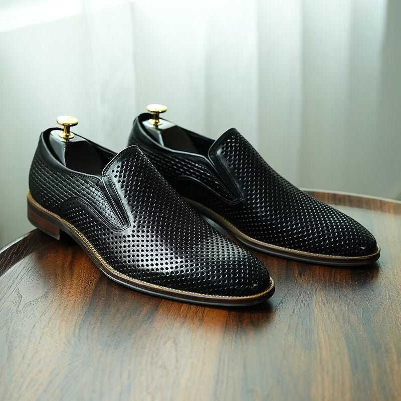 Formelle Herre Sko Elegant Skinn Brogue Style Bryllup Slip-ons - Svart