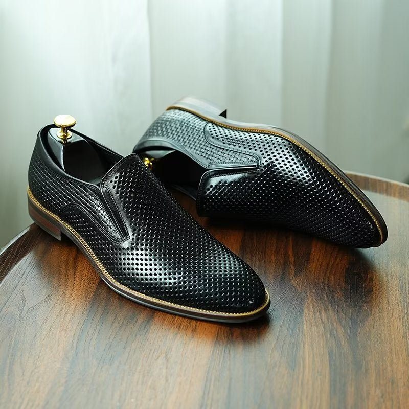 Formelle Herre Sko Elegant Skinn Brogue Style Bryllup Slip-ons - Svart