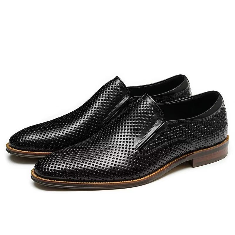 Formelle Herre Sko Elegant Skinn Brogue Style Bryllup Slip-ons - Svart