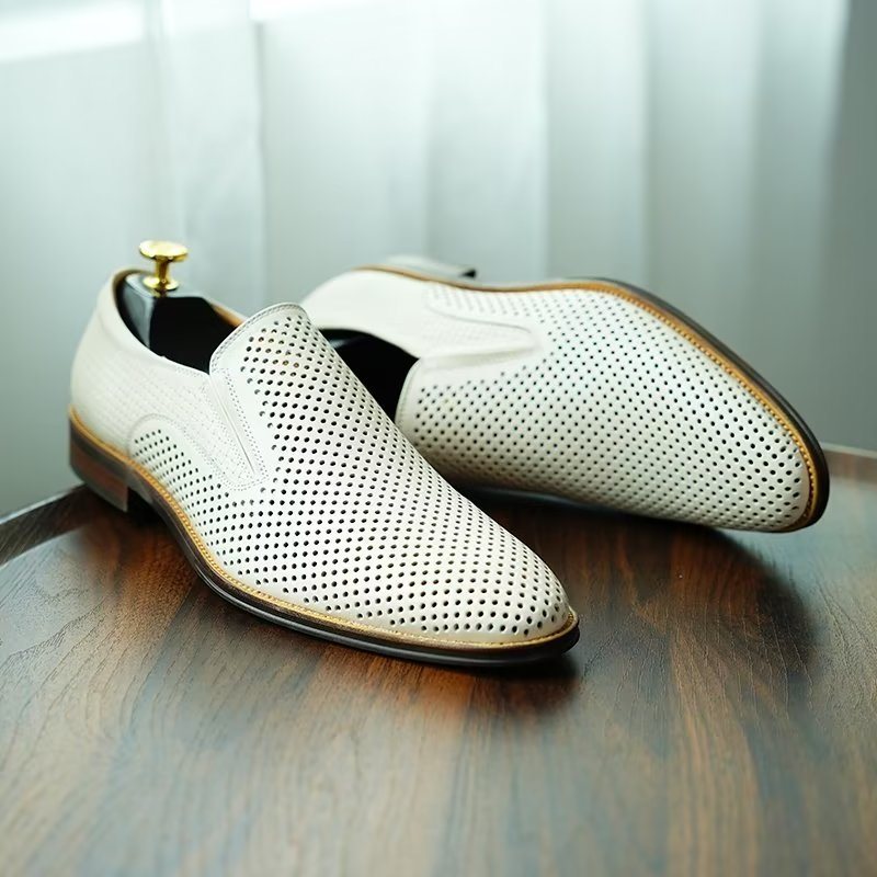 Formelle Herre Sko Elegant Skinn Brogue Style Bryllup Slip-ons - Hvit