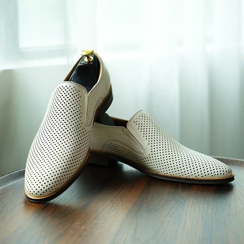 Formelle Herre Sko Elegant Skinn Brogue Style Bryllup Slip-ons - Hvit