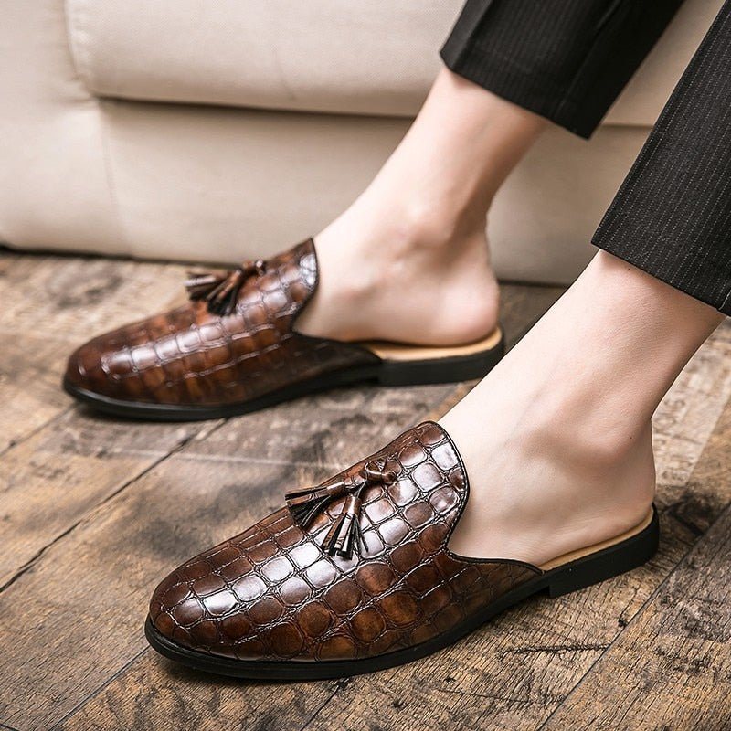 Formelle Herre Sko Elegante Komfortable Krokodillemønster Slip-on Muldyr - Kaffe