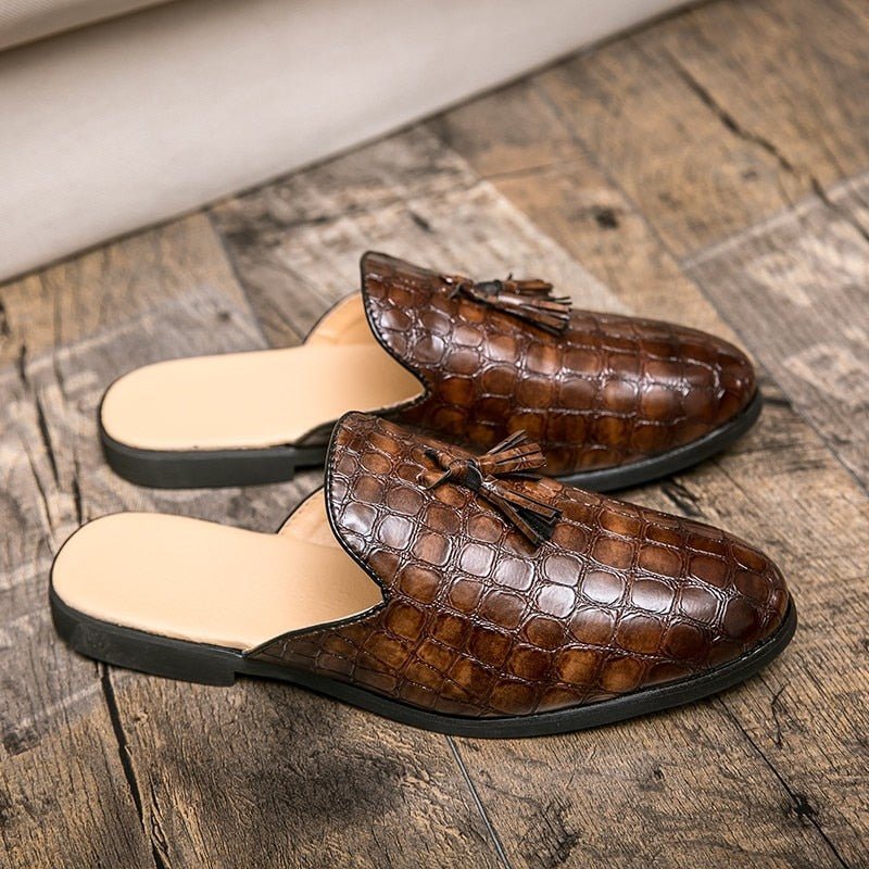 Formelle Herre Sko Elegante Komfortable Krokodillemønster Slip-on Muldyr - Kaffe