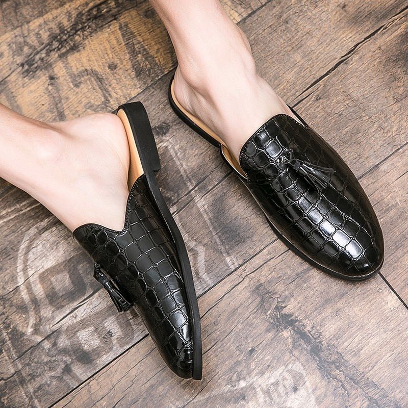 Formelle Herre Sko Elegante Komfortable Krokodillemønster Slip-on Muldyr - Sort