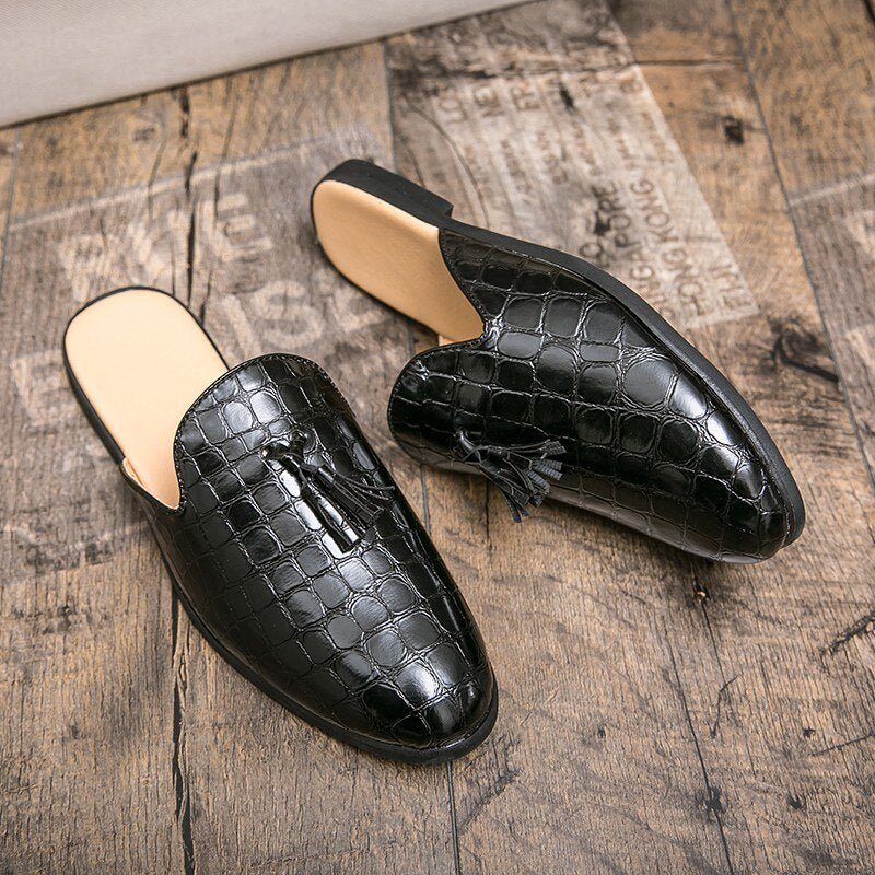 Formelle Herre Sko Elegante Komfortable Krokodillemønster Slip-on Muldyr - Sort