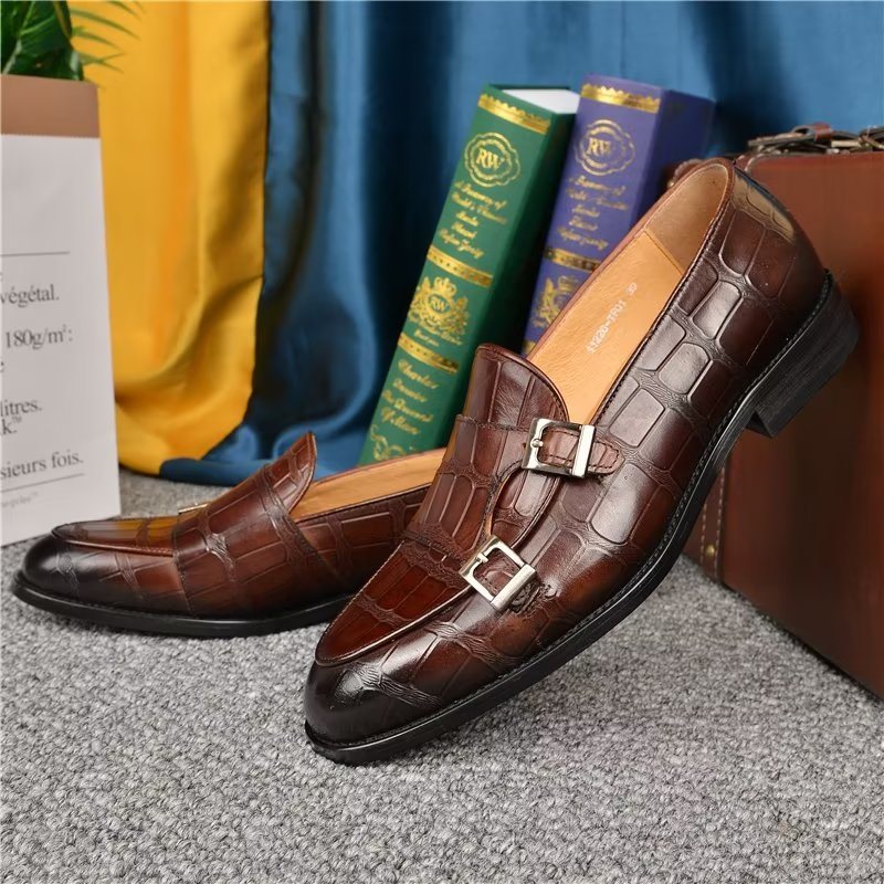 Formelle Herre Sko Med Eksotisk Tekstur Modish Monkstrap Dress - Kaffe