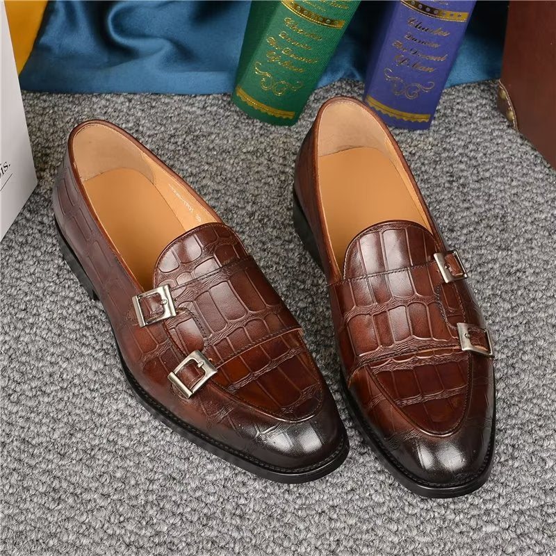 Formelle Herre Sko Med Eksotisk Tekstur Modish Monkstrap Dress - Kaffe