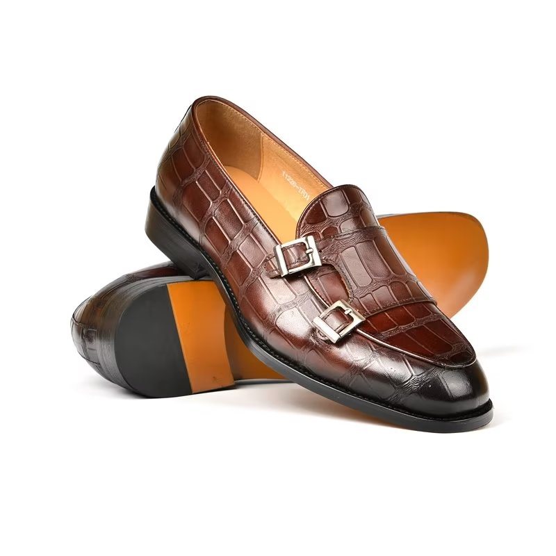 Formelle Herre Sko Med Eksotisk Tekstur Modish Monkstrap Dress - Kaffe