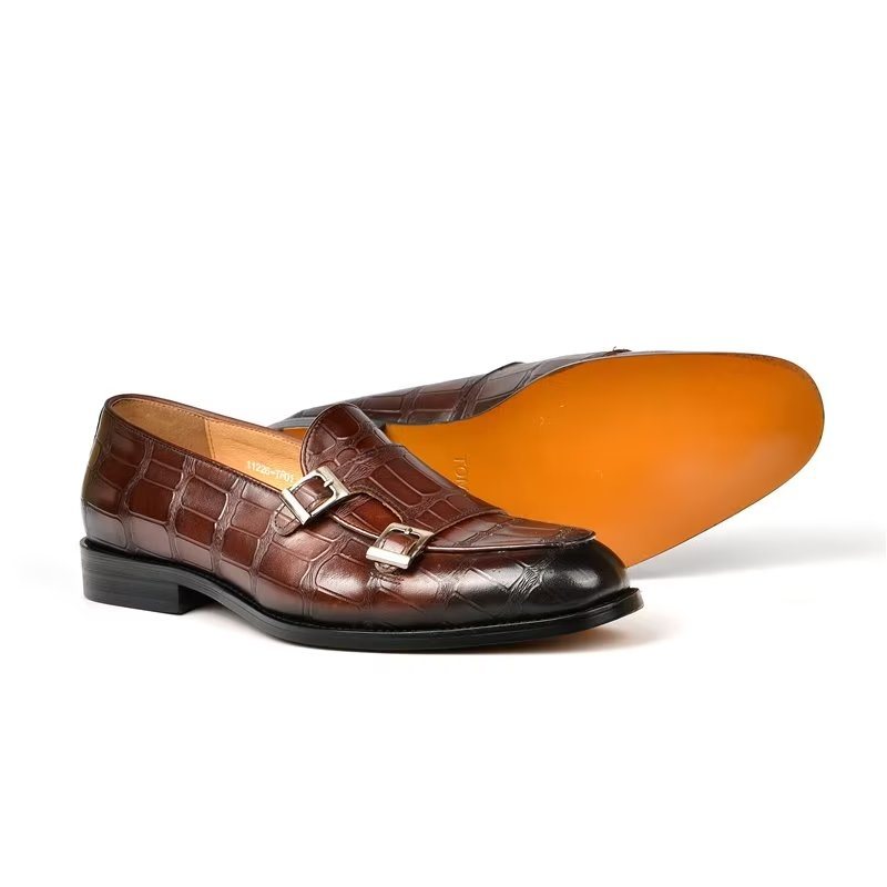 Formelle Herre Sko Med Eksotisk Tekstur Modish Monkstrap Dress - Kaffe