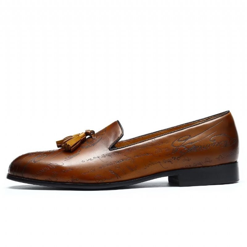 Formelle Herre Sko Overdådig Skinn Slip On Brogue Dress - Brun