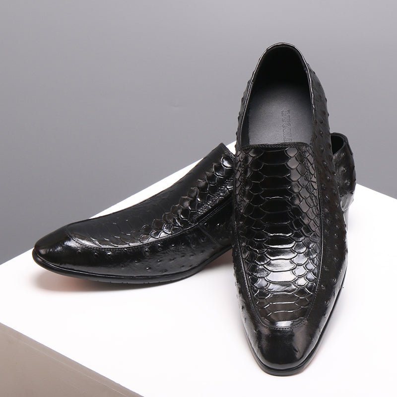 Formelle Herresko Croc Texture Leather Slip-on Oxford Brogues - Svart