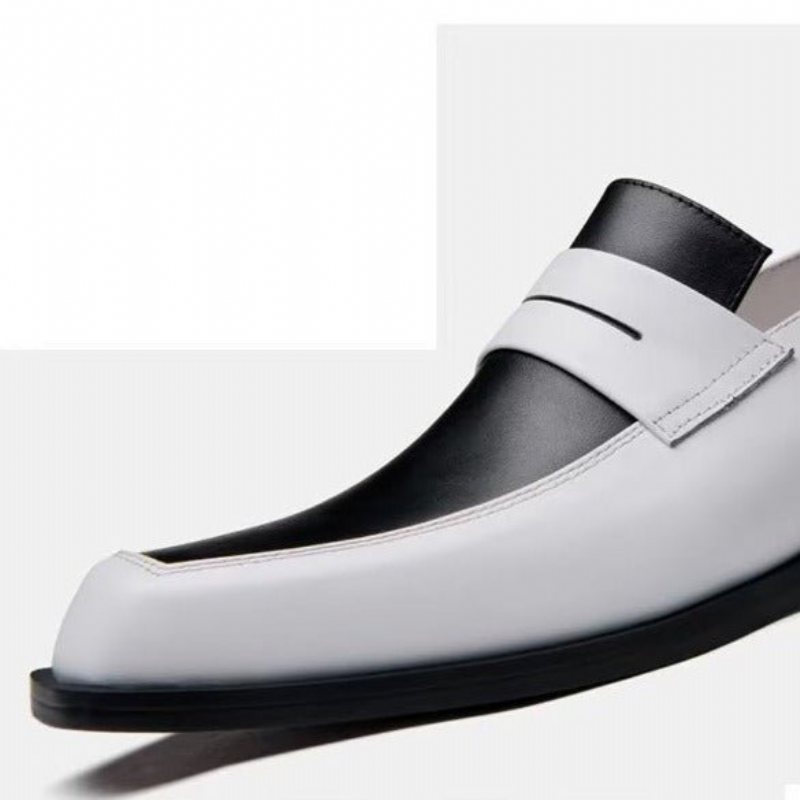 Formelle Herresko Elegant Skinn Med Kvadratisk Tå Slip-on Dress Sko - Hvit