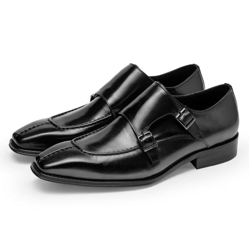 Formelle Herresko Monkstrap Elegant Cow Leather Dress Shoes - Svart