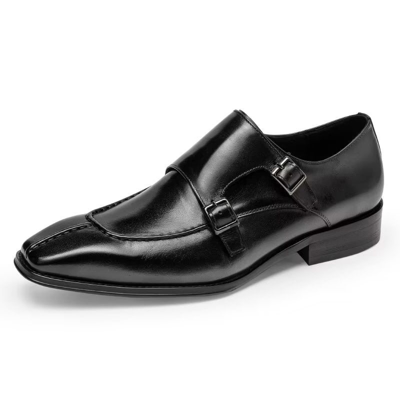 Formelle Herresko Monkstrap Elegant Cow Leather Dress Shoes - Svart