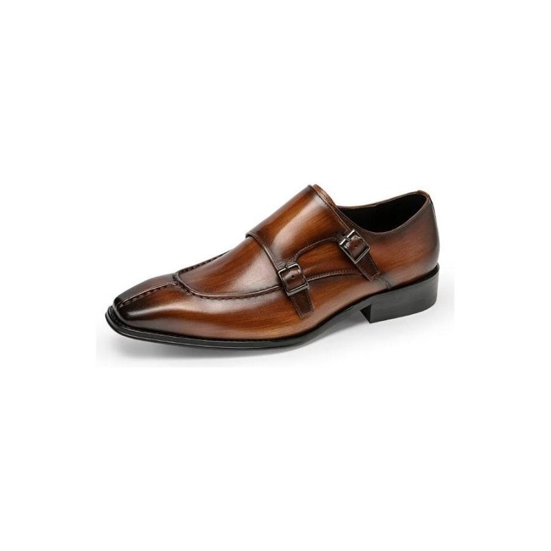 Formelle Herresko Monkstrap Elegant Cow Leather Dress Shoes - Kaffe