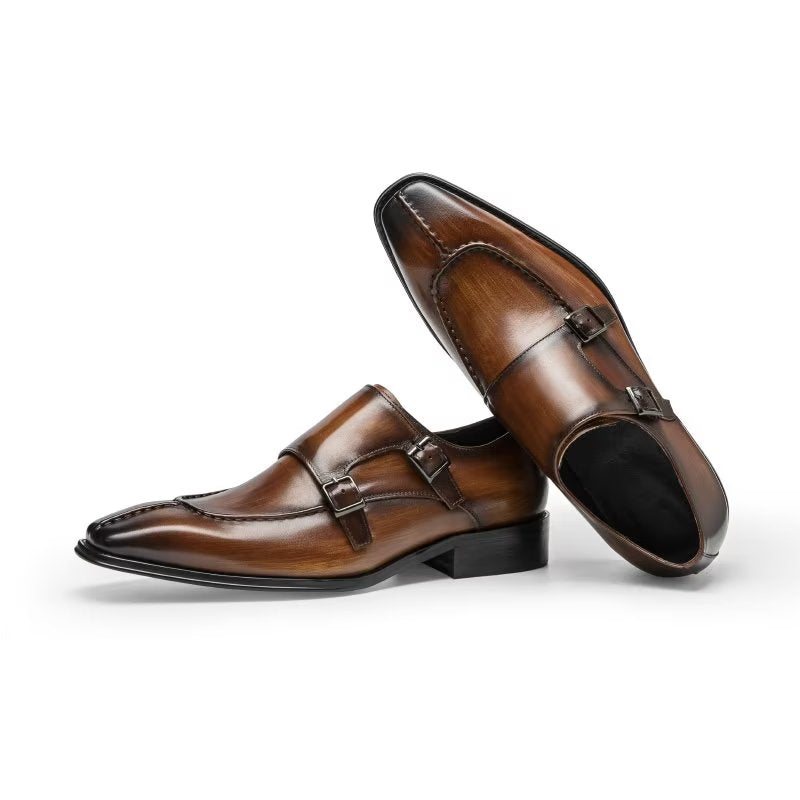 Formelle Herresko Monkstrap Elegant Cow Leather Dress Shoes - Kaffe