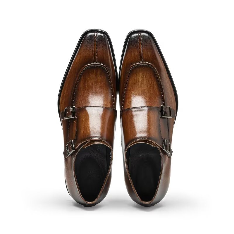 Formelle Herresko Monkstrap Elegant Cow Leather Dress Shoes - Kaffe