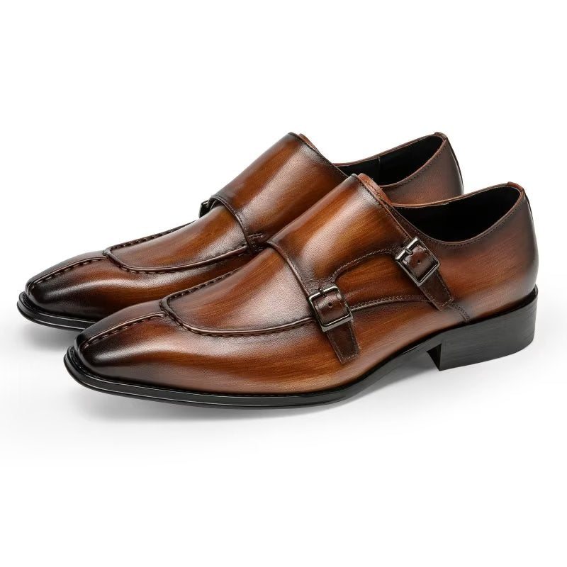 Formelle Herresko Monkstrap Elegant Cow Leather Dress Shoes - Kaffe