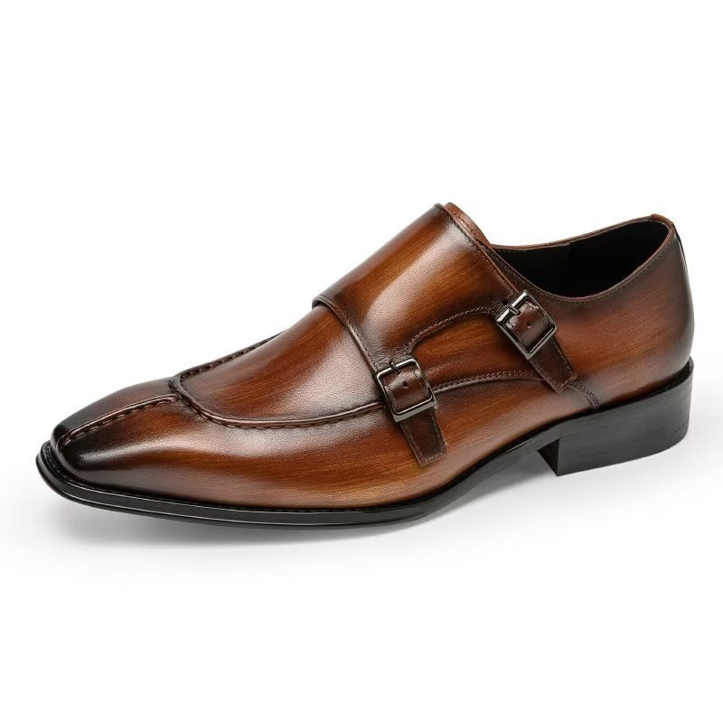 Formelle Herresko Monkstrap Elegant Cow Leather Dress Shoes - Kaffe