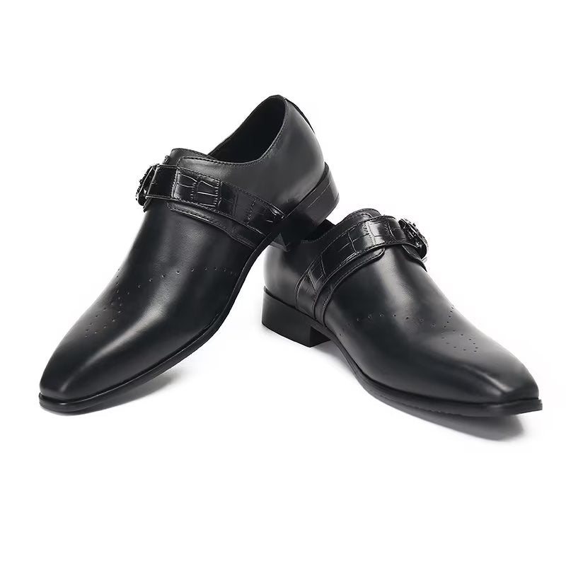 Formelle Herresko Monkstraps Elegante Slip-ons Med Ekte Lær - Sort