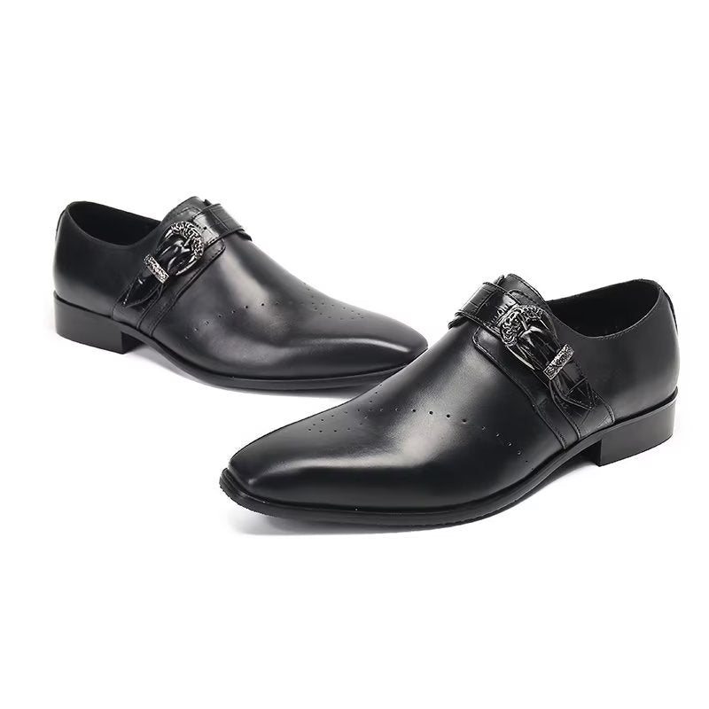 Formelle Herresko Monkstraps Elegante Slip-ons Med Ekte Lær - Sort