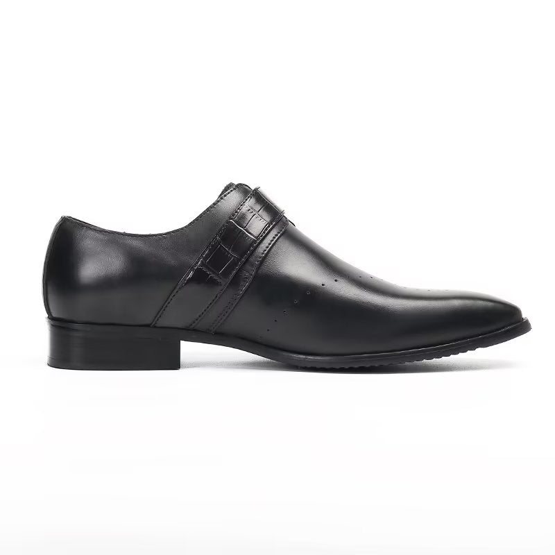 Formelle Herresko Monkstraps Elegante Slip-ons Med Ekte Lær - Sort