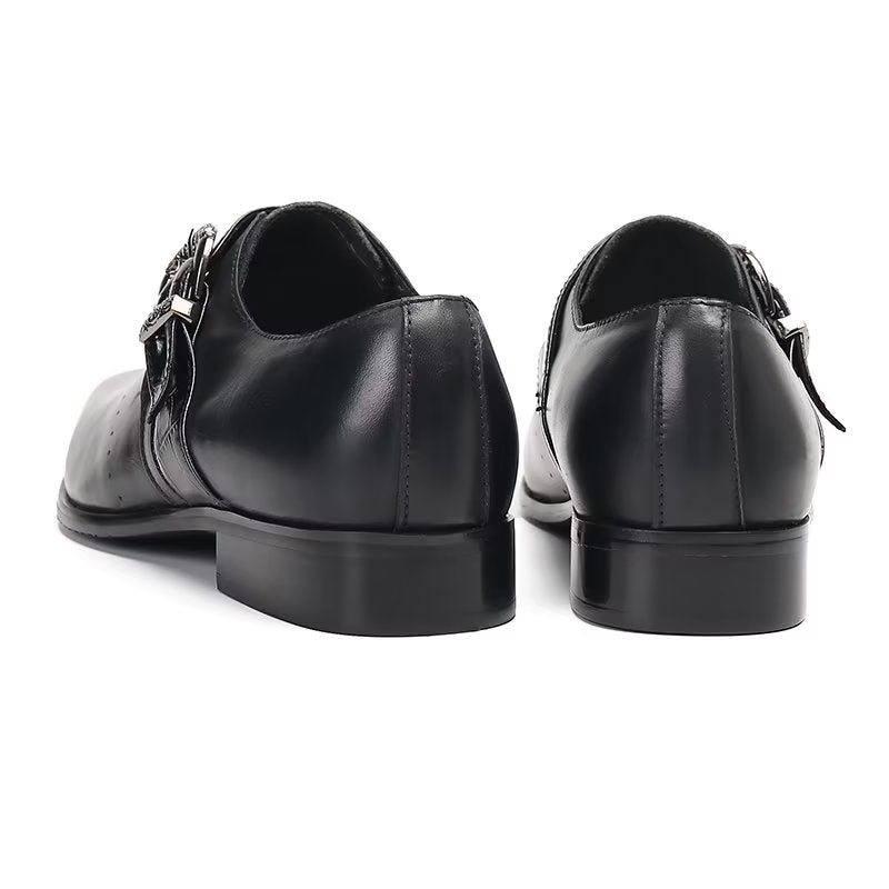 Formelle Herresko Monkstraps Elegante Slip-ons Med Ekte Lær - Sort