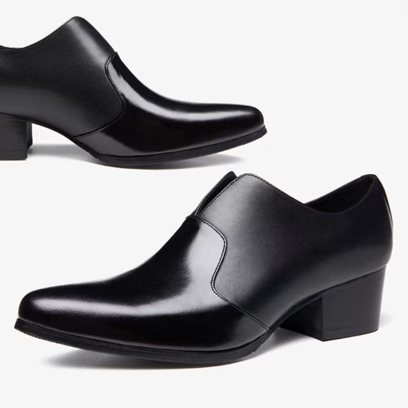 Formelle Herresko Pregede Spisse Tå Slip-on Dress Sko - Svart