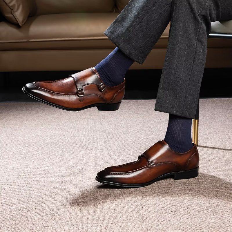 Formelle Herresko Raffinert Kuskinn Slip-on Monkstraps - Kaffe