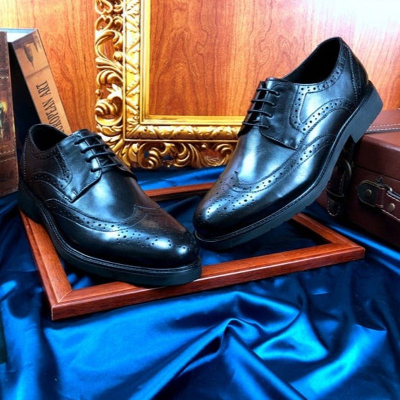 Formelle Herresko Wingtip Luxury Exotic Spiss Tå Oxford Brogues - Svart