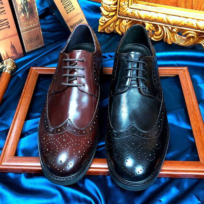 Formelle Herresko Wingtip Luxury Exotic Spiss Tå Oxford Brogues - Svart