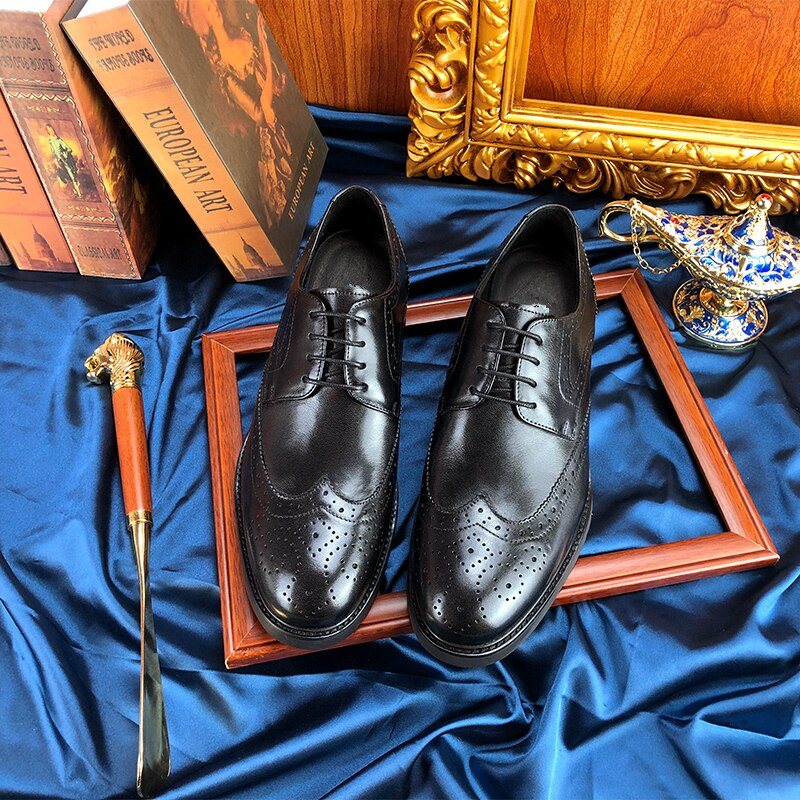 Formelle Herresko Wingtip Luxury Exotic Spiss Tå Oxford Brogues - Svart