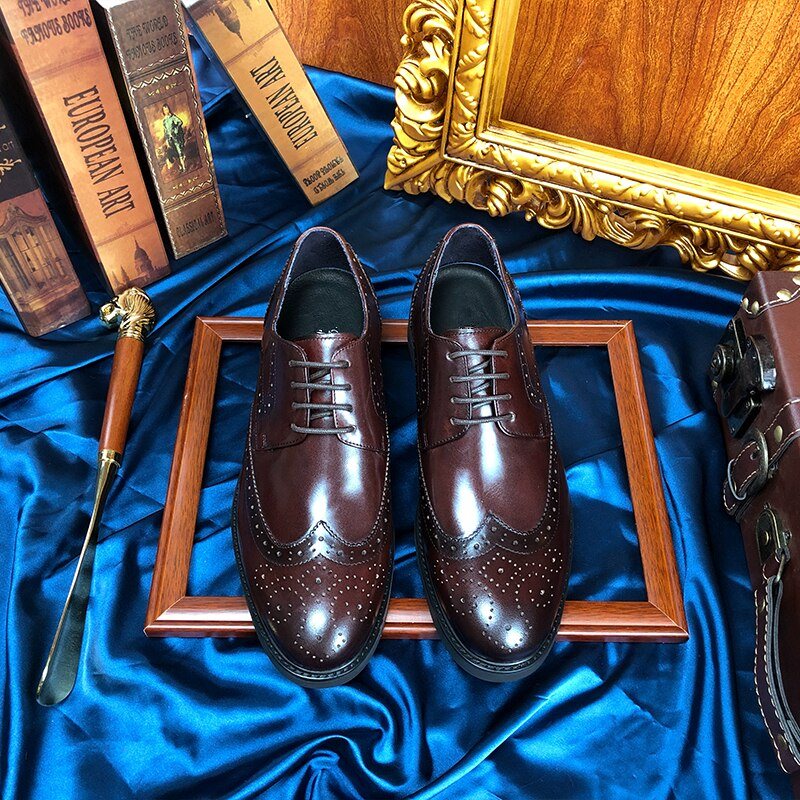 Formelle Herresko Wingtip Luxury Exotic Spiss Tå Oxford Brogues - Kaffe