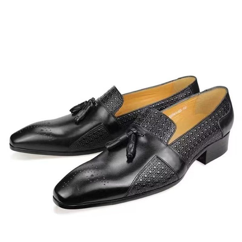 Formelle Sko Herre Brogue Oxford Wedding Loafers I Skinn - Svart