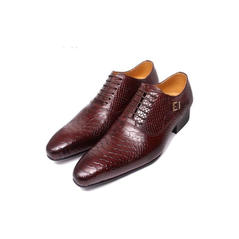 Formelle Sko Herre Burgundy Serpent Oxford-kjolesko Med Snøring - Rød