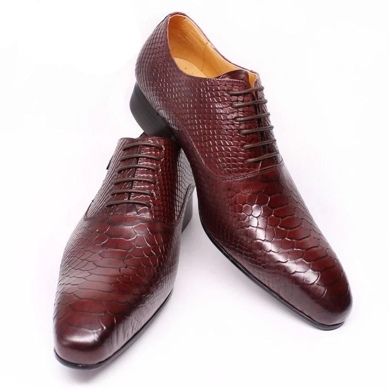 Formelle Sko Herre Burgundy Serpent Oxford-kjolesko Med Snøring - Rød