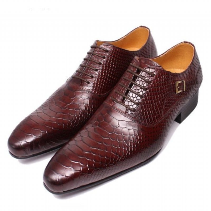 Formelle Sko Herre Burgundy Serpent Oxford-kjolesko Med Snøring - Rød