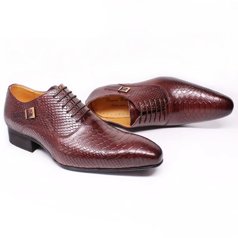 Formelle Sko Herre Burgundy Serpent Oxford-kjolesko Med Snøring - Rød