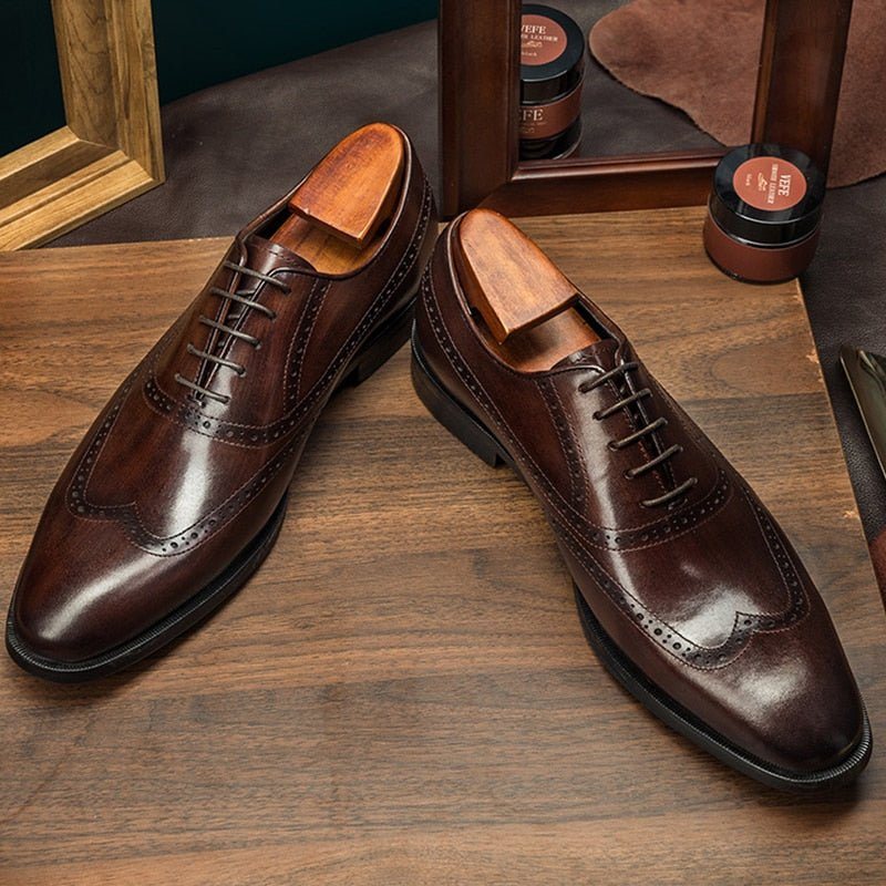 Formelle Sko Herre Cow Leather Brogue Snøresko - Kaffe