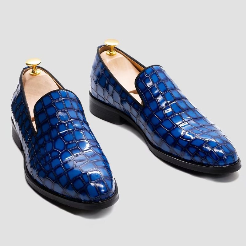 Formelle Sko Herre Elegante Krokodilleskinn-slip-on-kjolesko - Blå