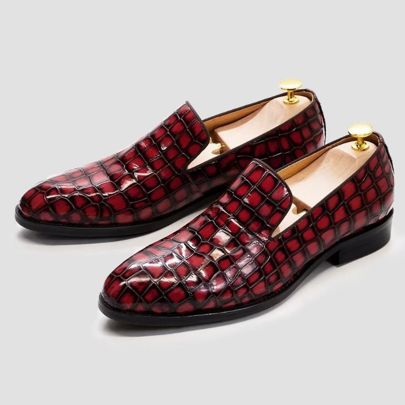 Formelle Sko Herre Elegante Krokodilleskinn-slip-on-kjolesko - Rød