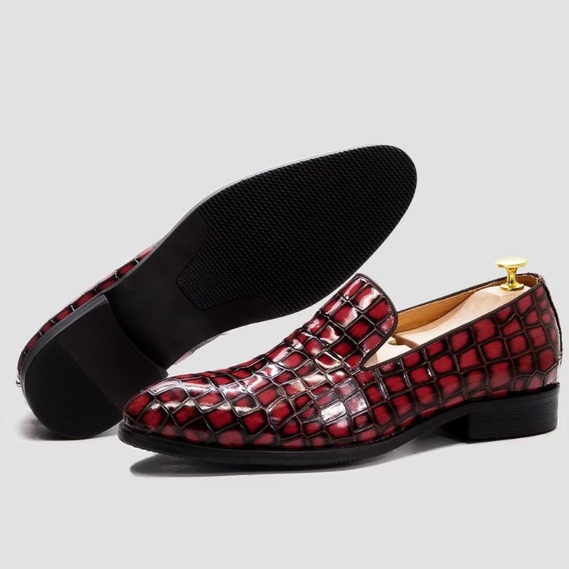 Formelle Sko Herre Elegante Krokodilleskinn-slip-on-kjolesko - Rød