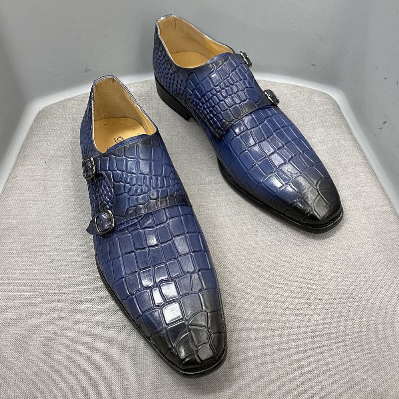 Formelle Sko Herre Luksus Crocstride Square Toe Monk Strap Dress - Blå