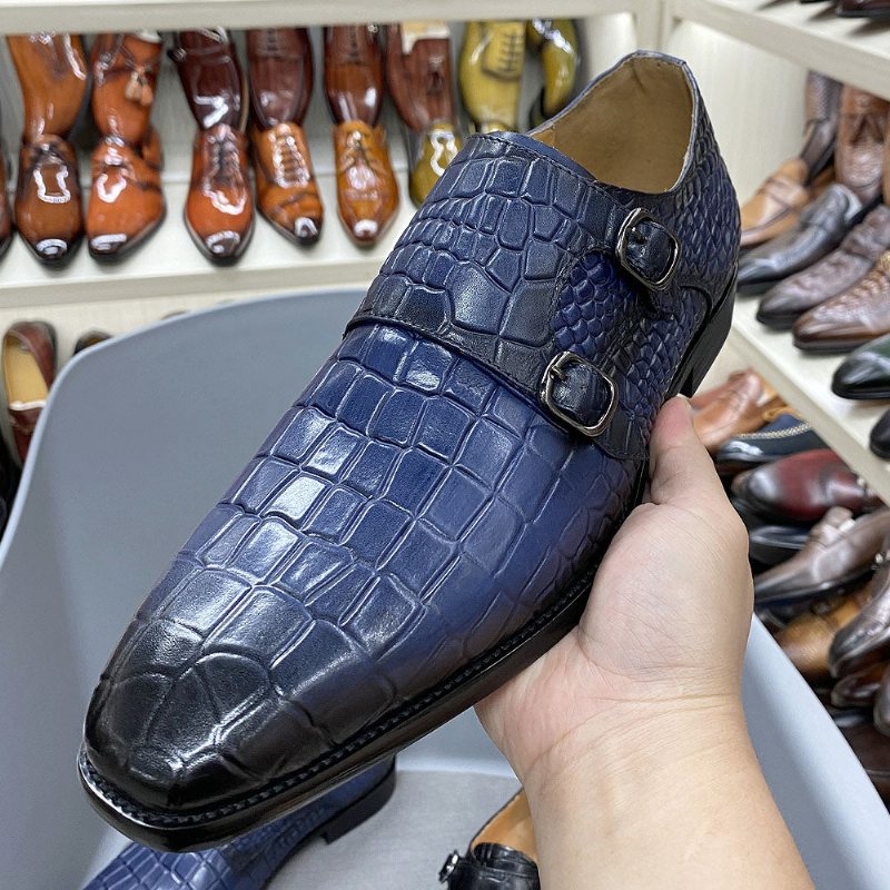 Formelle Sko Herre Luksus Crocstride Square Toe Monk Strap Dress - Blå