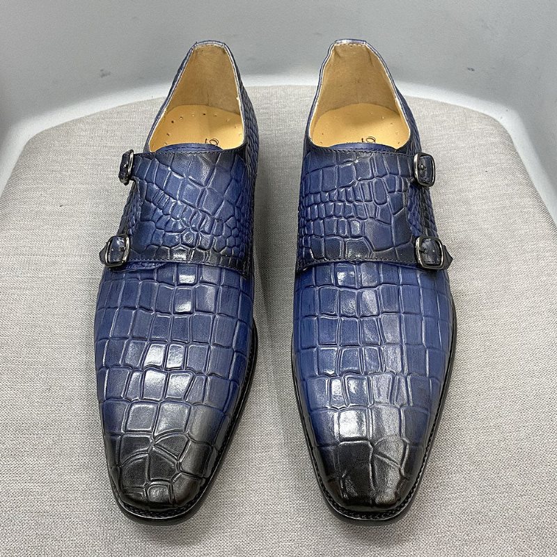 Formelle Sko Herre Luksus Crocstride Square Toe Monk Strap Dress - Blå