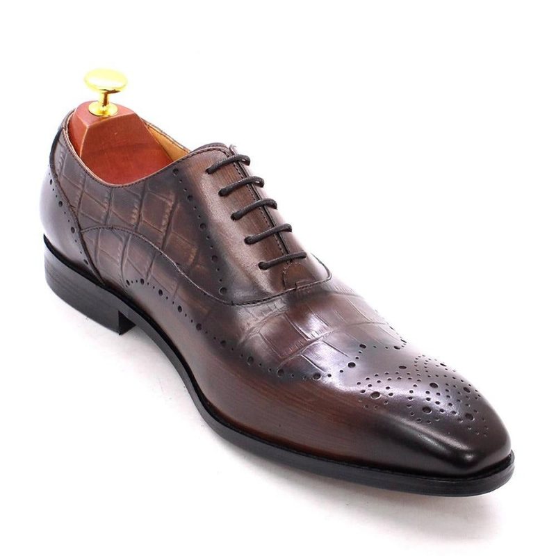 Formelle Sko Herre Luksus Krokodilleskinn Brogue Oxford Dress - Kaffe